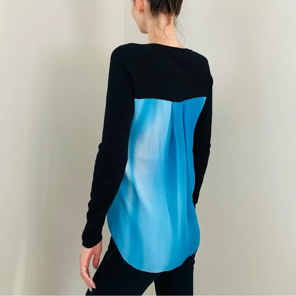 Elie Tahari 100% Cashmere 100% Silk Knit Color Block V-Neck Pullover Sweater, S - Picture 6 of 11